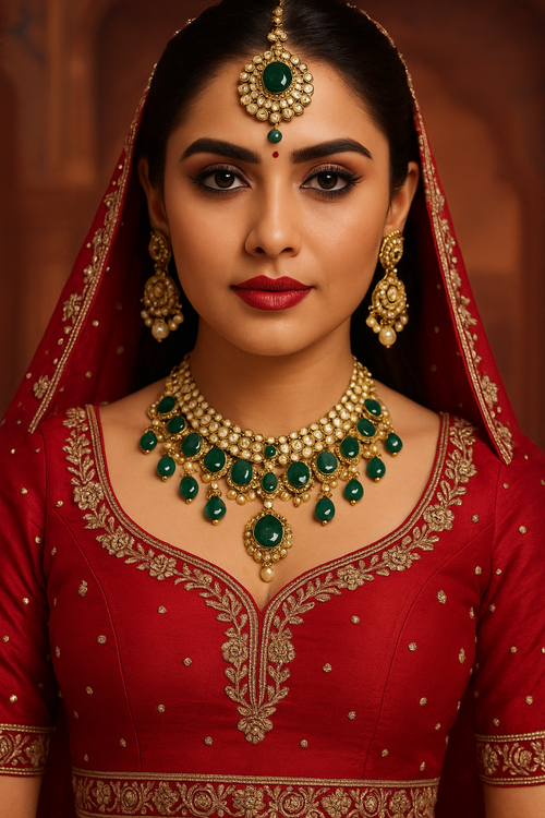 Luxurious Bridal Lehenga in Red with Detailed Gold Embellishments