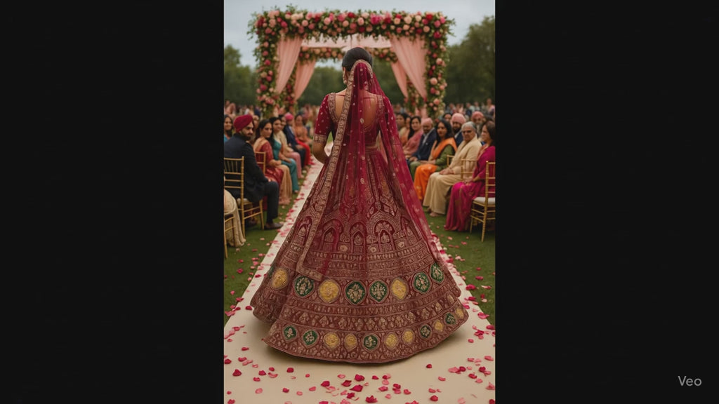 Crimson Red Zari Embroidered Bridal Lehenga – The Heritage Collection