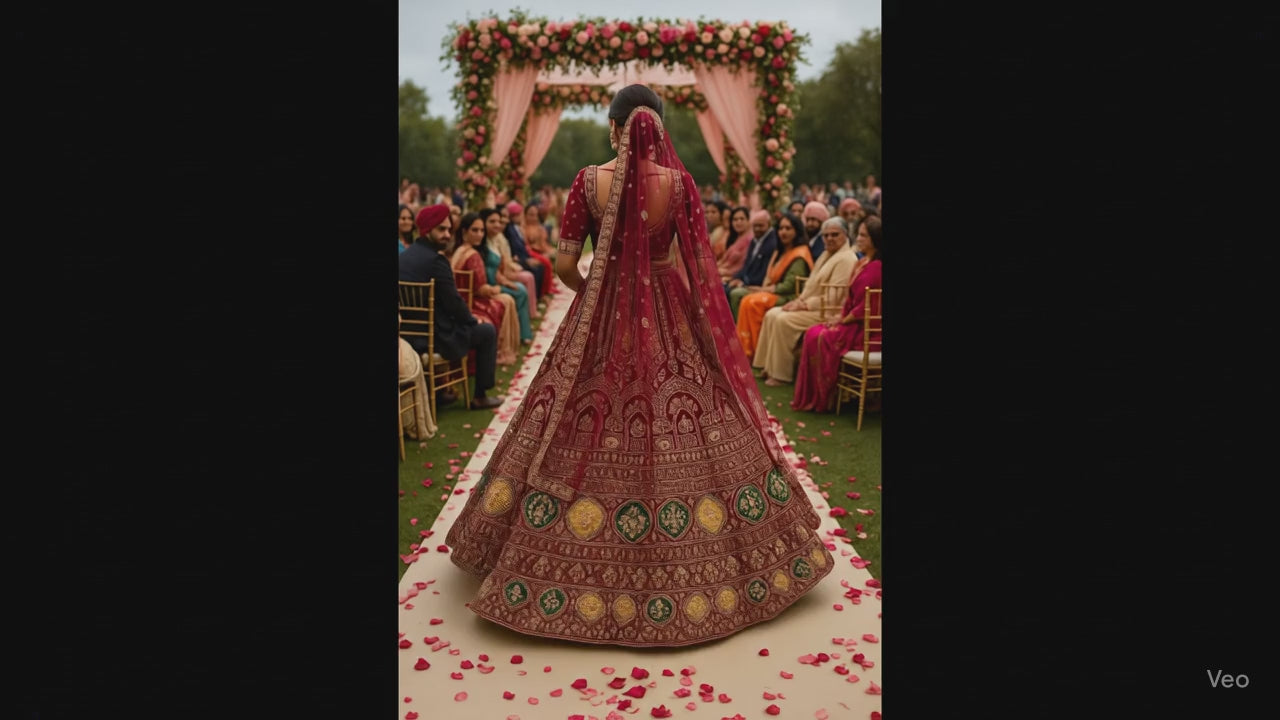 Crimson Red Zari Embroidered Bridal Lehenga – The Heritage Collection